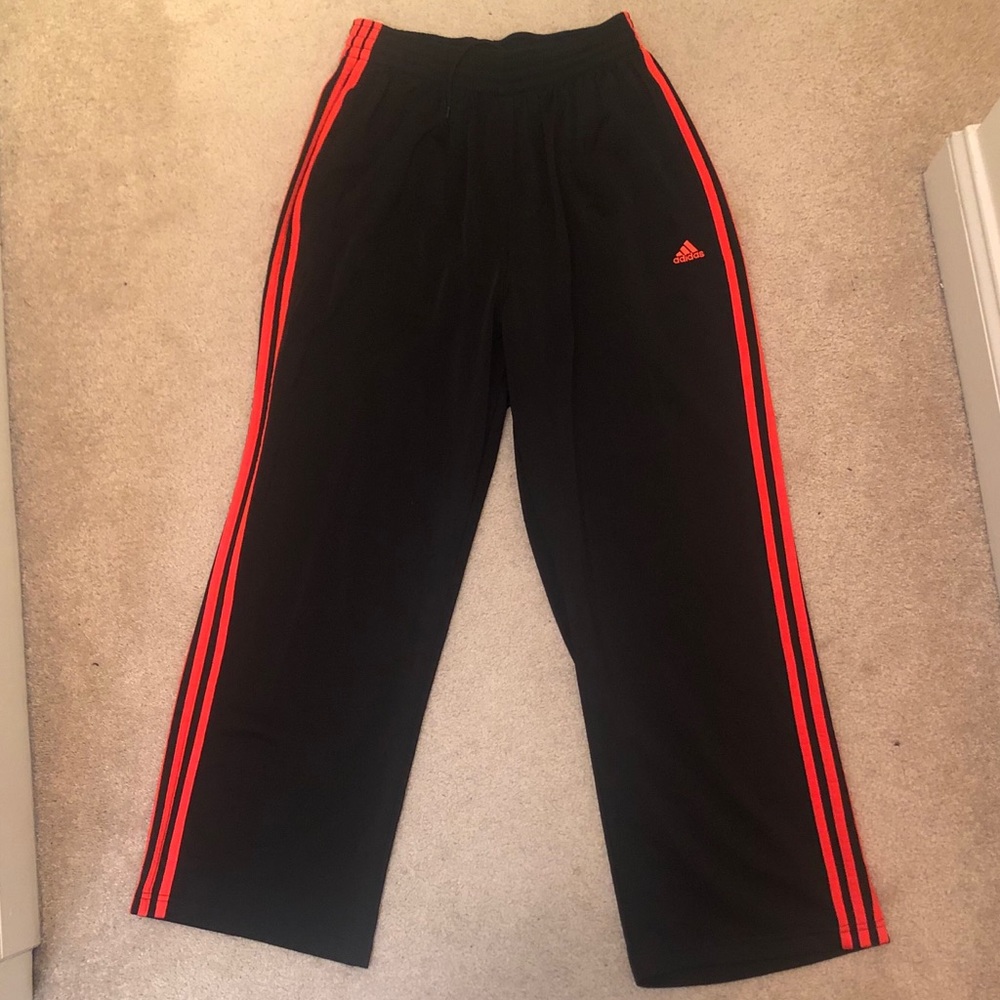 Black and Orange Adidas Three Stripe Pants